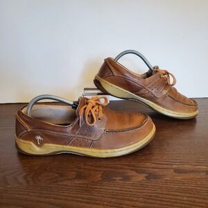 Margaritaville 'DREAMIN' Leather Mens Size 8 Anchor Tan Boat Shoes 2-Eye Loafers